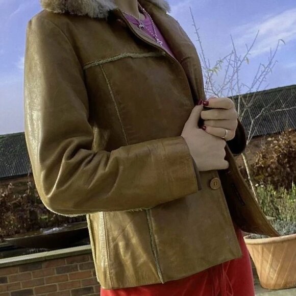 Brown Long Sleeve Boho chic Slim Leather Jacket - Picture 4 of 4